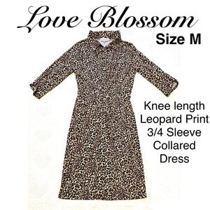 5/$15💥 Leopard Print Knee Length Dress 3/4 Sleeve Collared 🐆